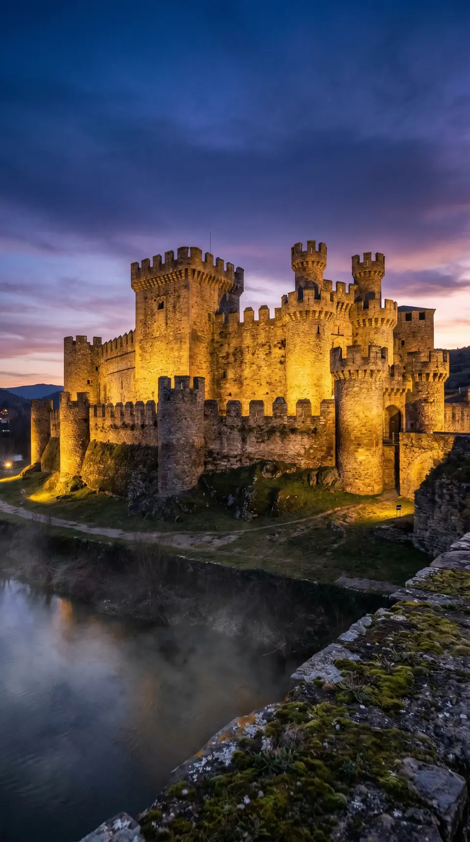 El castillo de los templarios de Ponferrada al atardecer